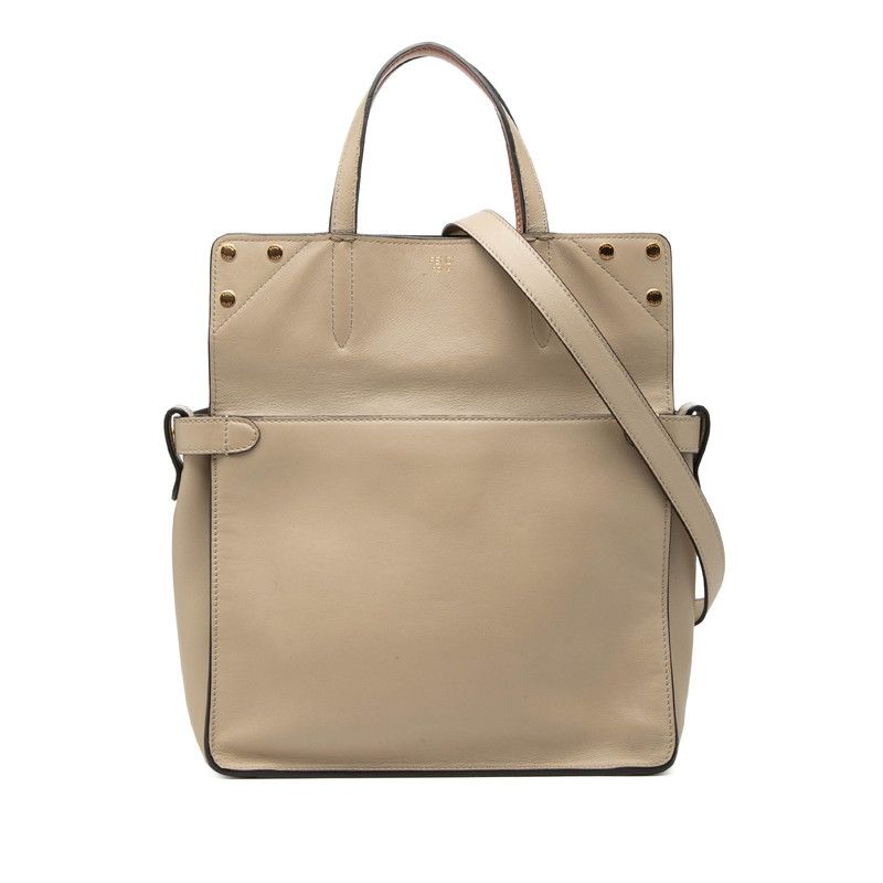 Fendi 2-Way Shoulder Bag Beige Leather