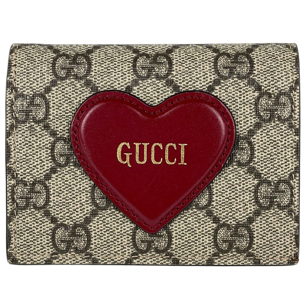 Gucci GG Pattern Bifold Wallet Supreme Heart Motif Compact Beige Red