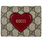 Gucci GG Pattern Bifold Wallet Supreme Heart Motif Compact Beige Red