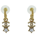 Chanel CC Logo Rhinestone Earrings Swing Gold
