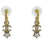 Chanel CC Logo Rhinestone Earrings Swing Gold
