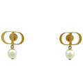 Dior Logo Faux Pearl Earrings Gold White