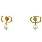 Dior Logo Faux Pearl Earrings Gold White