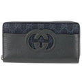 Gucci Cutout Interlocking Zip Around Wallet GG Supreme Pattern Leather Gray