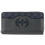 Gucci Cutout Interlocking Zip Around Wallet GG Supreme Pattern Leather Gray
