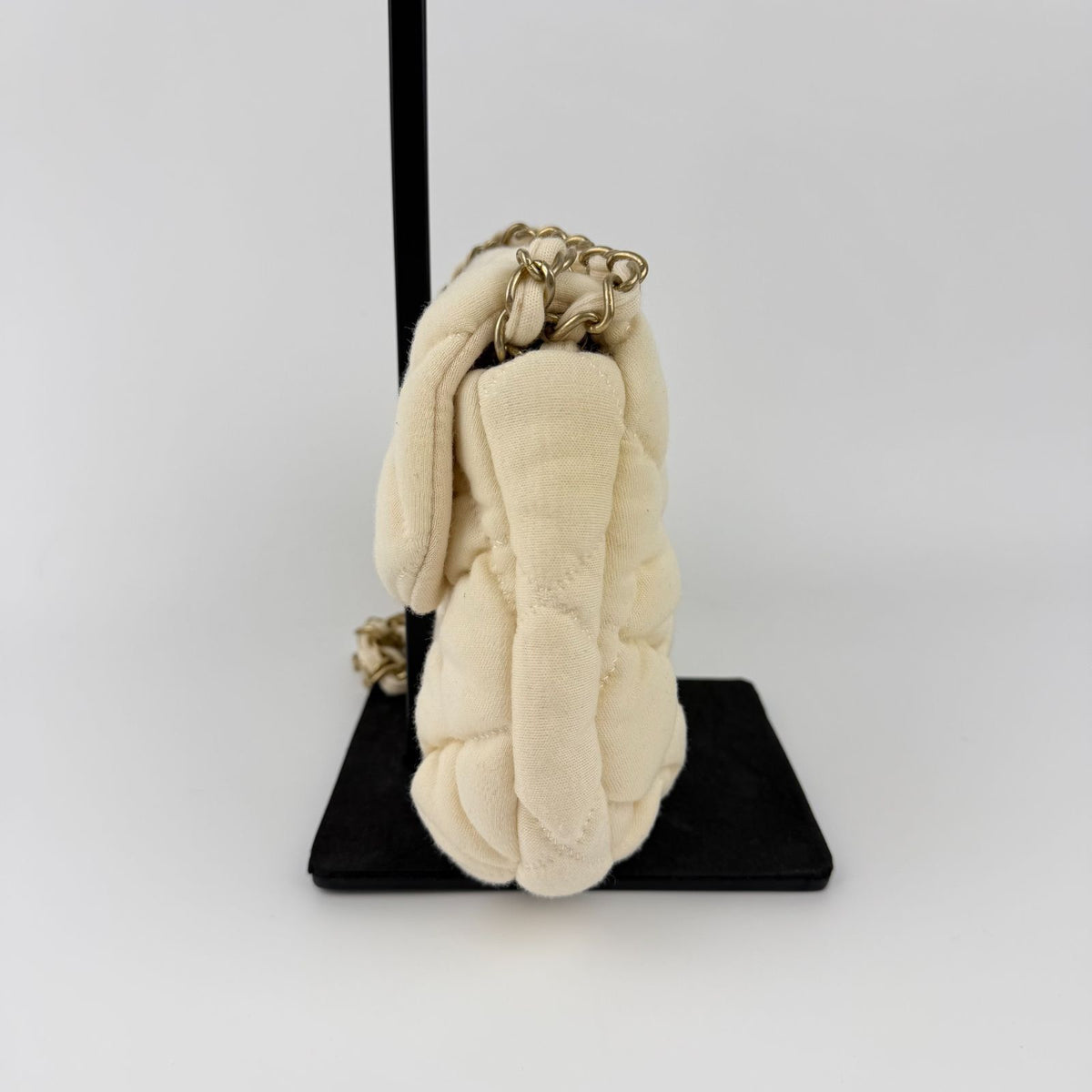 Chanel CC Logo Bubble Quilt Chain Shoulder Bag Crossbody Cream Cotton Vintage — view 8