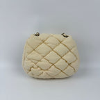 Chanel CC Logo Bubble Quilt Chain Shoulder Bag Crossbody Cream Cotton Vintage — view 6