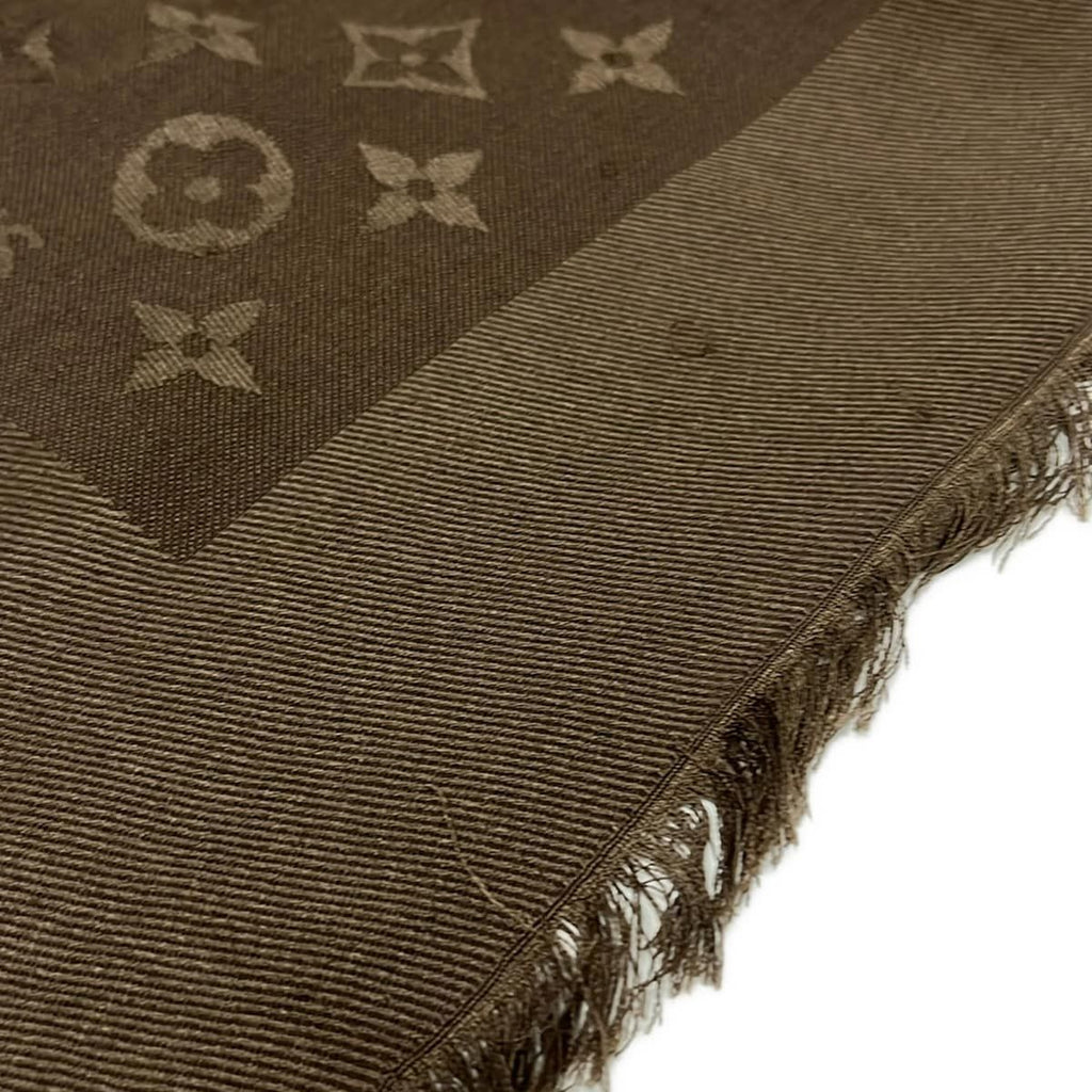 Louis Vuitton Shawl Monogram Dark Brown Wool Silk Scarf — view 5