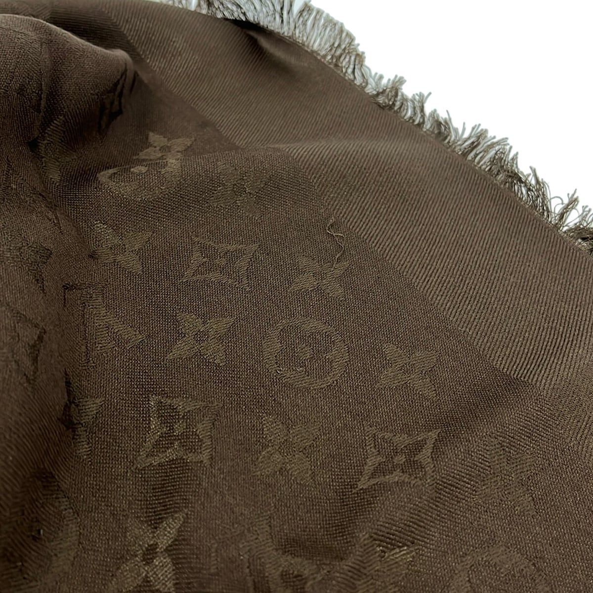 Louis Vuitton Shawl Monogram Dark Brown Wool Silk Scarf — view 6