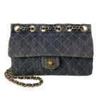 Chanel Shoulder Bag Quilted Navy Chain Gold Flap Turnlock