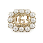 Gucci Ring Crystal Double Logo Metal Faux Pearl XS