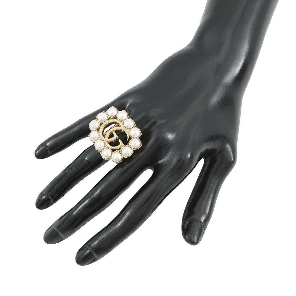 Gucci Ring Crystal Double Logo Metal Faux Pearl XS