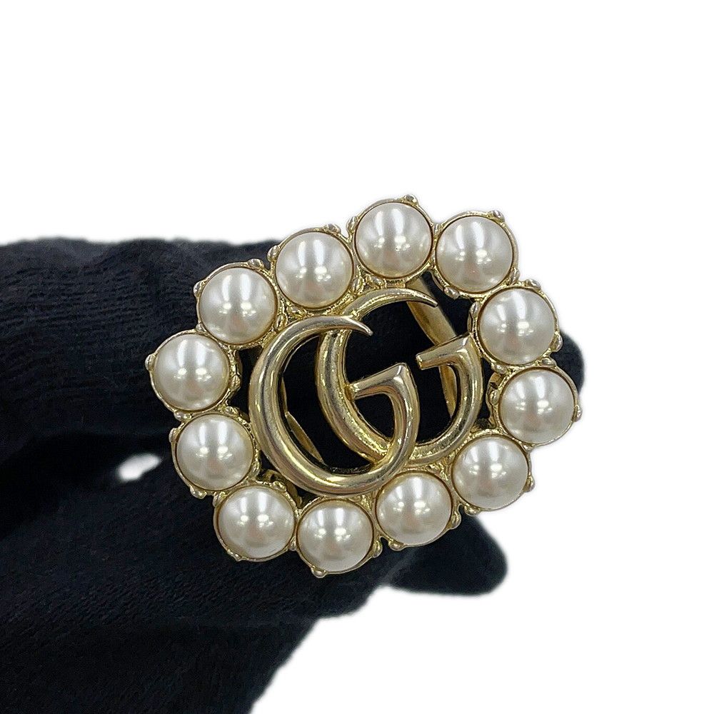 Gucci Ring Crystal Double Logo Metal Faux Pearl XS