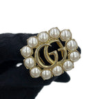Gucci Ring Crystal Double Logo Metal Faux Pearl XS