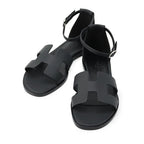 Hermes Sandals Santorini Epsom 38 Shoes Black