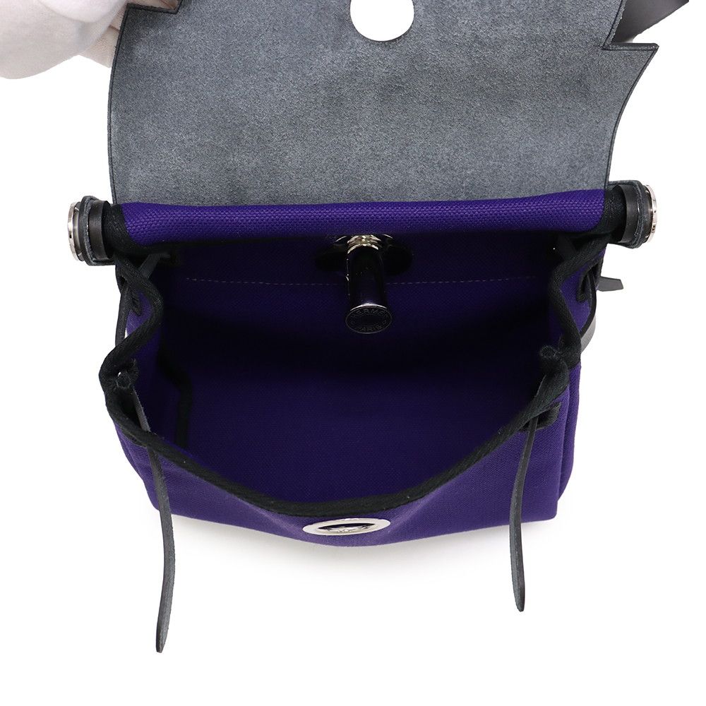 Hermes Shoulder Bag Herbag Zip Mini Purple Black Silver Toile Ash Vache Hunter — view 5