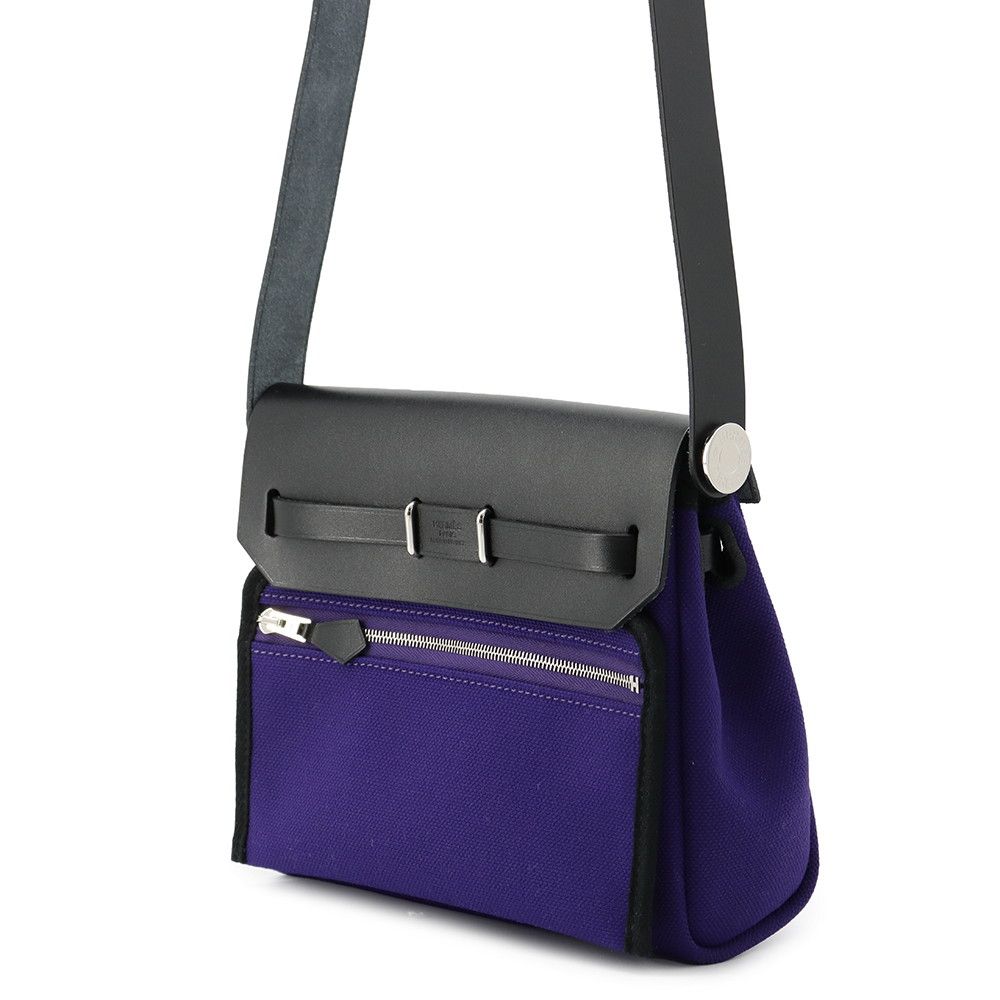 Hermes Shoulder Bag Herbag Zip Mini Purple Black Silver Toile Ash Vache Hunter — view 2