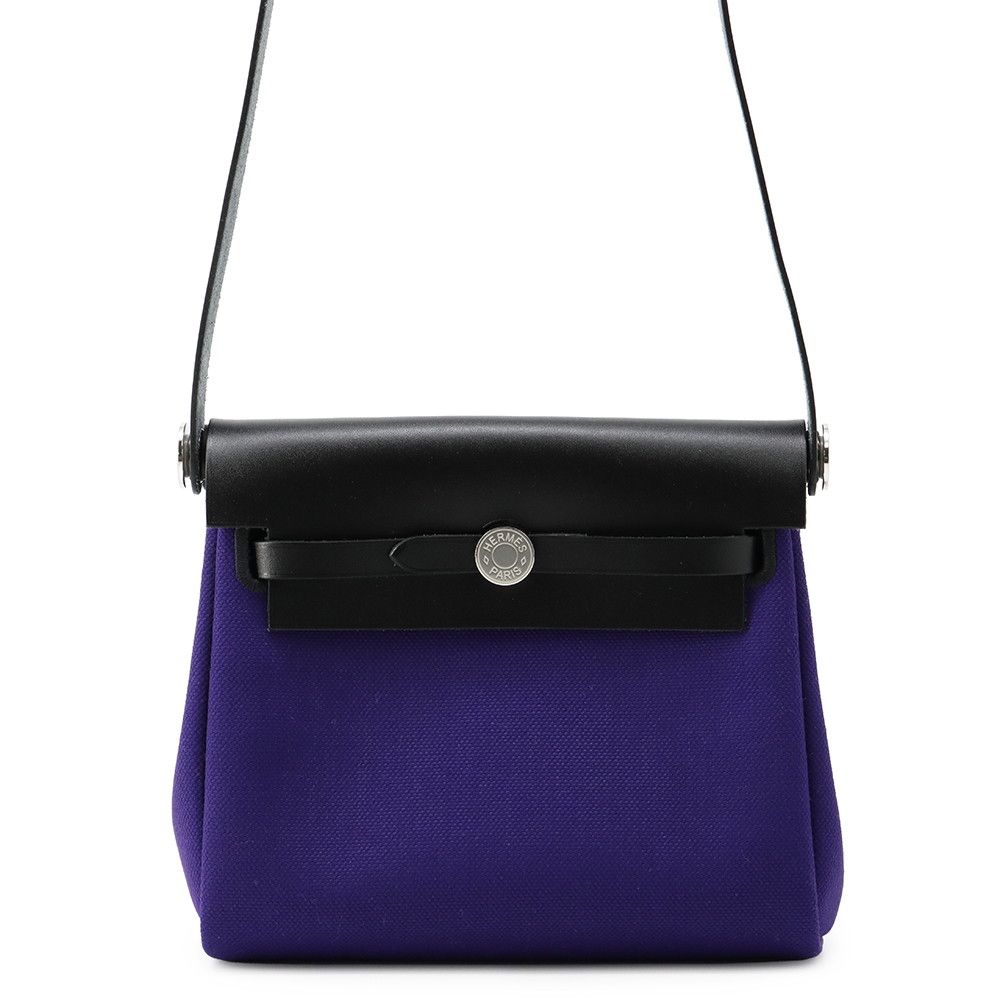 Hermes Shoulder Bag Herbag Zip Mini Purple Black Silver Toile Ash Vache Hunter