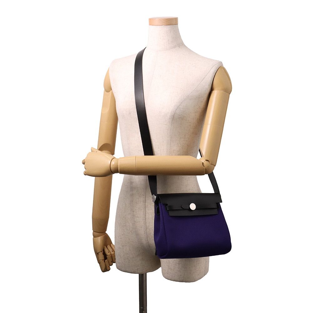 Hermes Shoulder Bag Herbag Zip Mini Purple Black Silver Toile Ash Vache Hunter — view 4