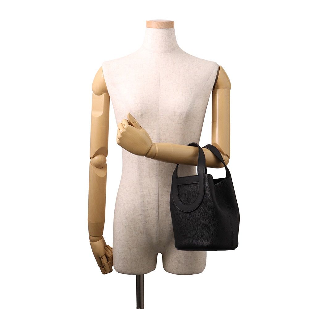 Hermes Tote in the Loop 18 Black Silver Taurillon Clemence Swift — view 4