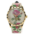 Gucci Timeless Floral Logo Leather Quartz Watch Ivory Gold