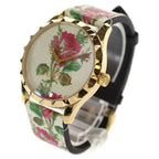 Gucci Timeless Floral Logo Leather Quartz Watch Ivory Gold — view 4