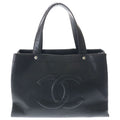 Chanel CC Logo Tote Black Caviar Leather Silver