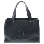 Chanel CC Logo Tote Black Caviar Leather Silver