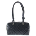 Chanel Cambon Line Quilted Handbag Black Lambskin Silver