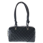 Chanel Cambon Line Quilted Handbag Black Lambskin Silver