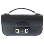 Gucci Horsebit Shoulder Bag Black Leather Gold