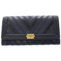 Chanel Chain Wallet Boy Chez Blanc Mini Bag Black Blue Leather Gold