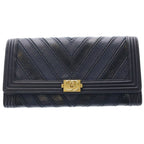 Chanel Chain Wallet Boy Chez Blanc Mini Bag Black Blue Leather Gold