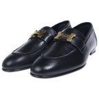 Hermes Moccasins Paris Constance Logo Leather Low Cut Shoes Loafers Black — view 2