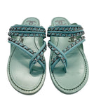 Chanel Sandals Leather Thong Mint Green 38c Chain CC Logo — view 2
