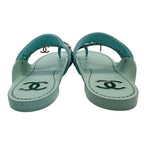 Chanel Sandals Leather Thong Mint Green 38c Chain CC Logo — view 4