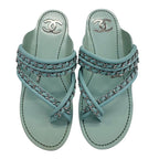 Chanel Sandals Leather Thong Mint Green 38c Chain CC Logo — view 7