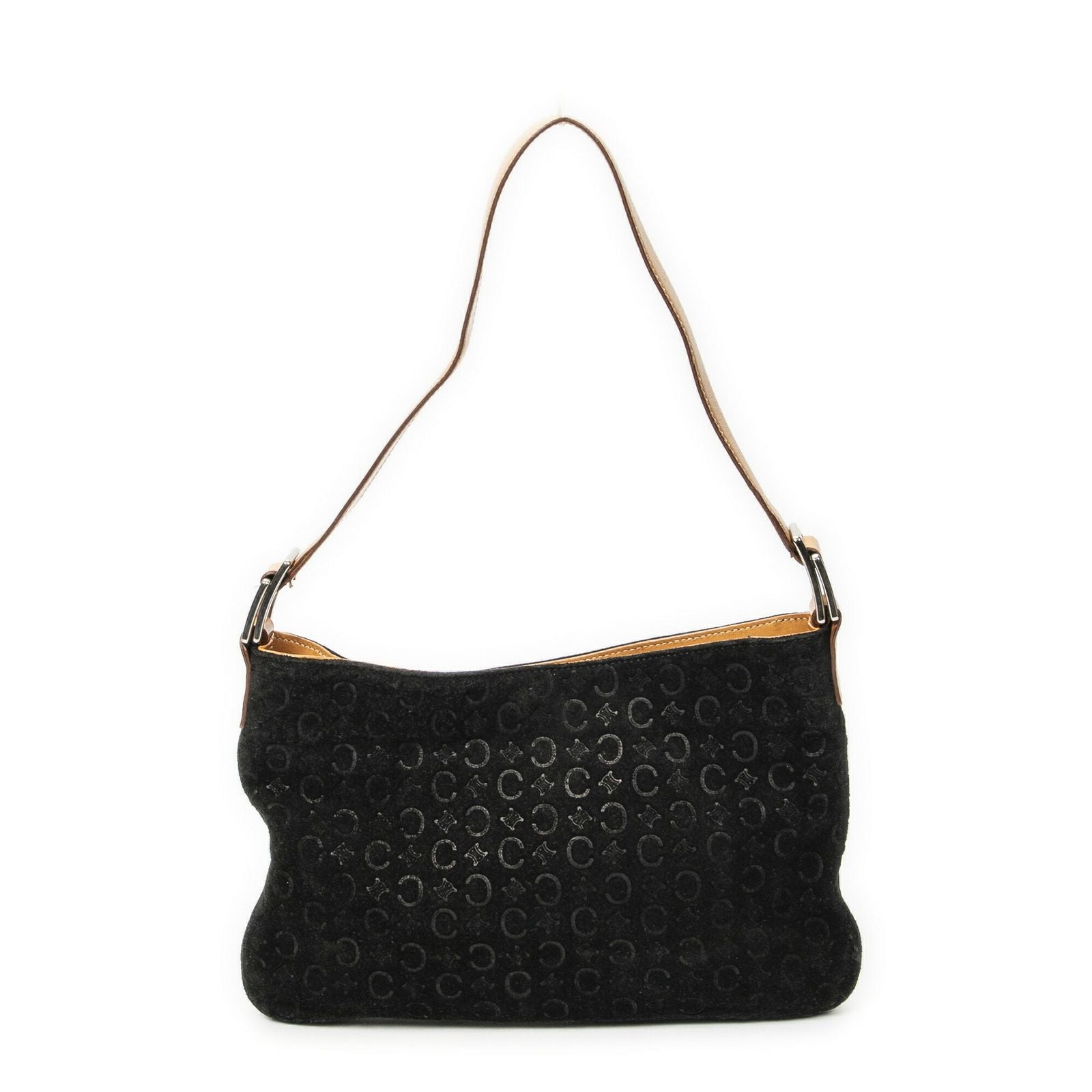 Celine Flap Shoulder Bag Black Brown Macadam Suede Leather — view 5