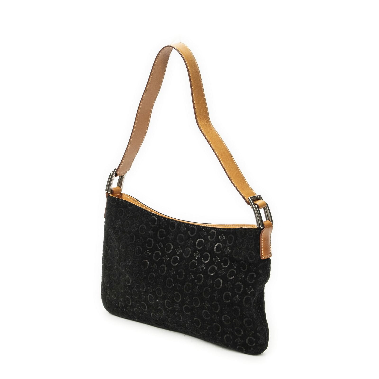 Celine Flap Shoulder Bag Black Brown Macadam Suede Leather — view 2