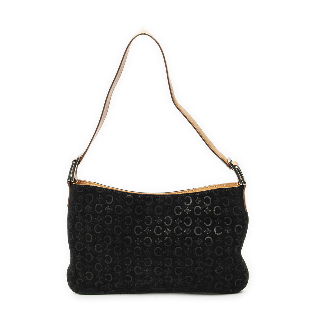 Celine Flap Shoulder Bag Black Brown Macadam Suede Leather