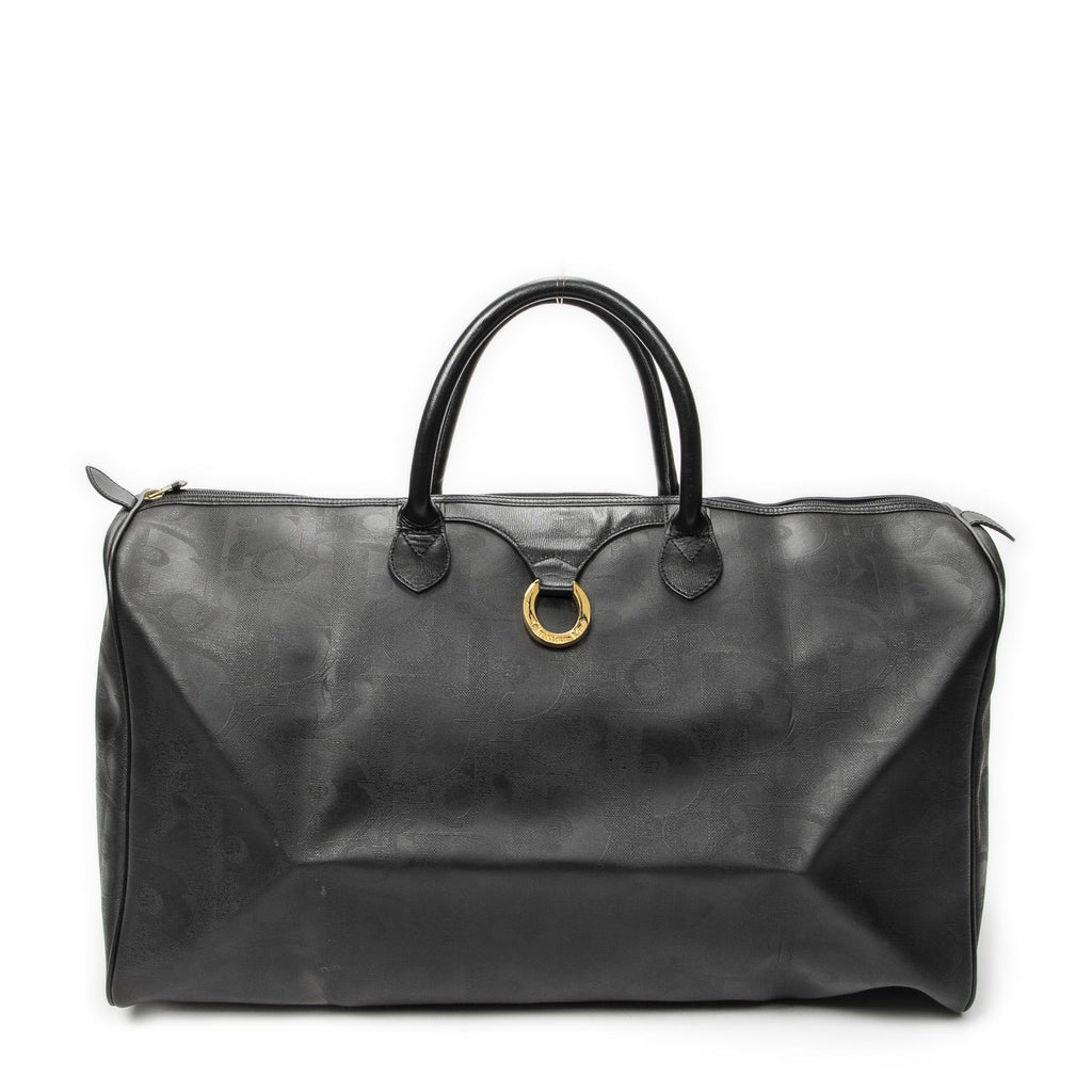 Dior Vintage Large Travel Boston Black Maxi Trotter Pattern Canvas Shoulder Bag