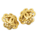 Chanel CC Logo Heart Clip Earrings Gold Plated