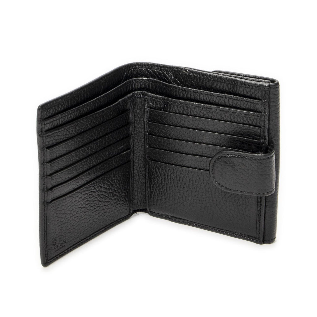 Gucci Interlocking Compact French Wallet Black Gray Calfskin Leather — view 4