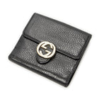 Gucci Interlocking Compact French Wallet Black Gray Calfskin Leather