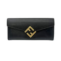 Fendi Wallet FF Diamond Continental Leather Black Gold Folding