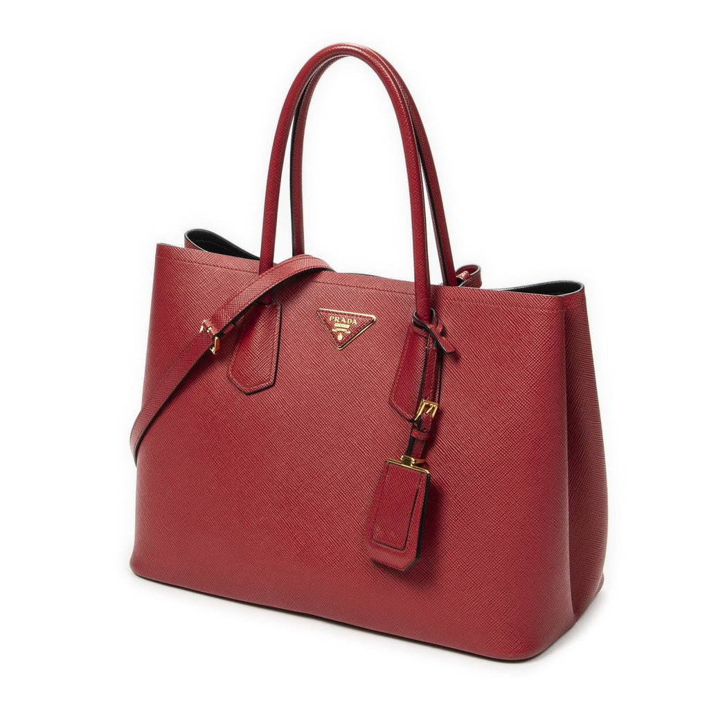 Prada Cuir Double Handle Tote Red Saffiano Leather — view 2