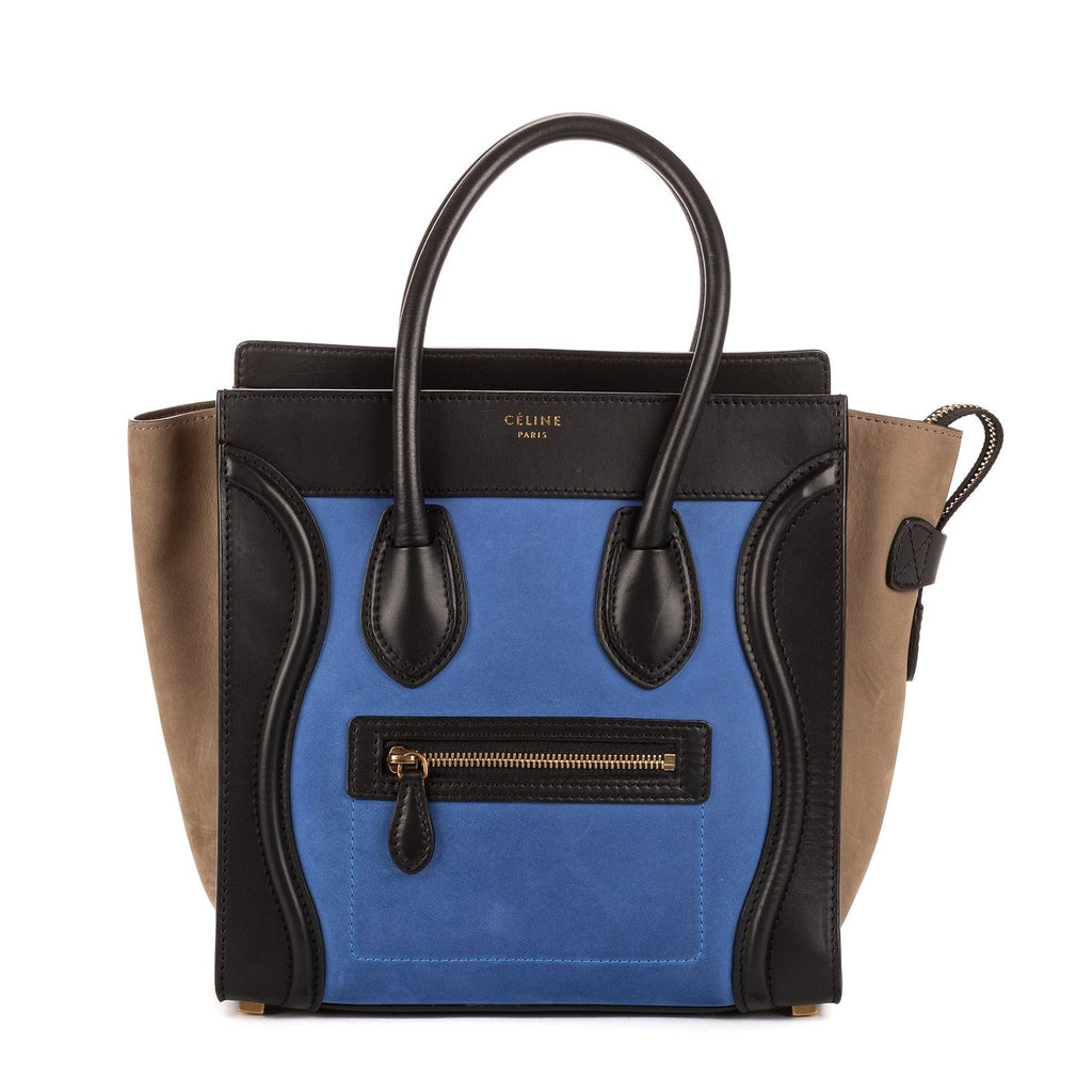 Celine Micro Luggage Tricolor Black Blue Calfskin Leather