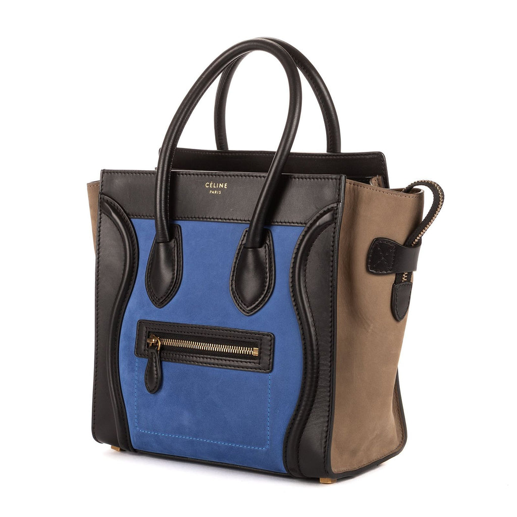 Celine Micro Luggage Tricolor Black Blue Calfskin Leather — view 2