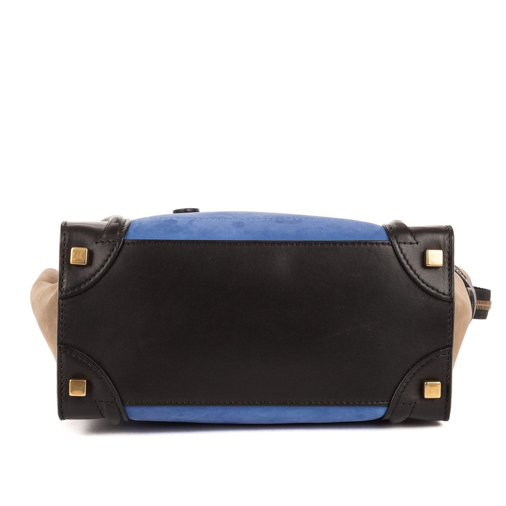 Celine Micro Luggage Tricolor Black Blue Calfskin Leather — view 6