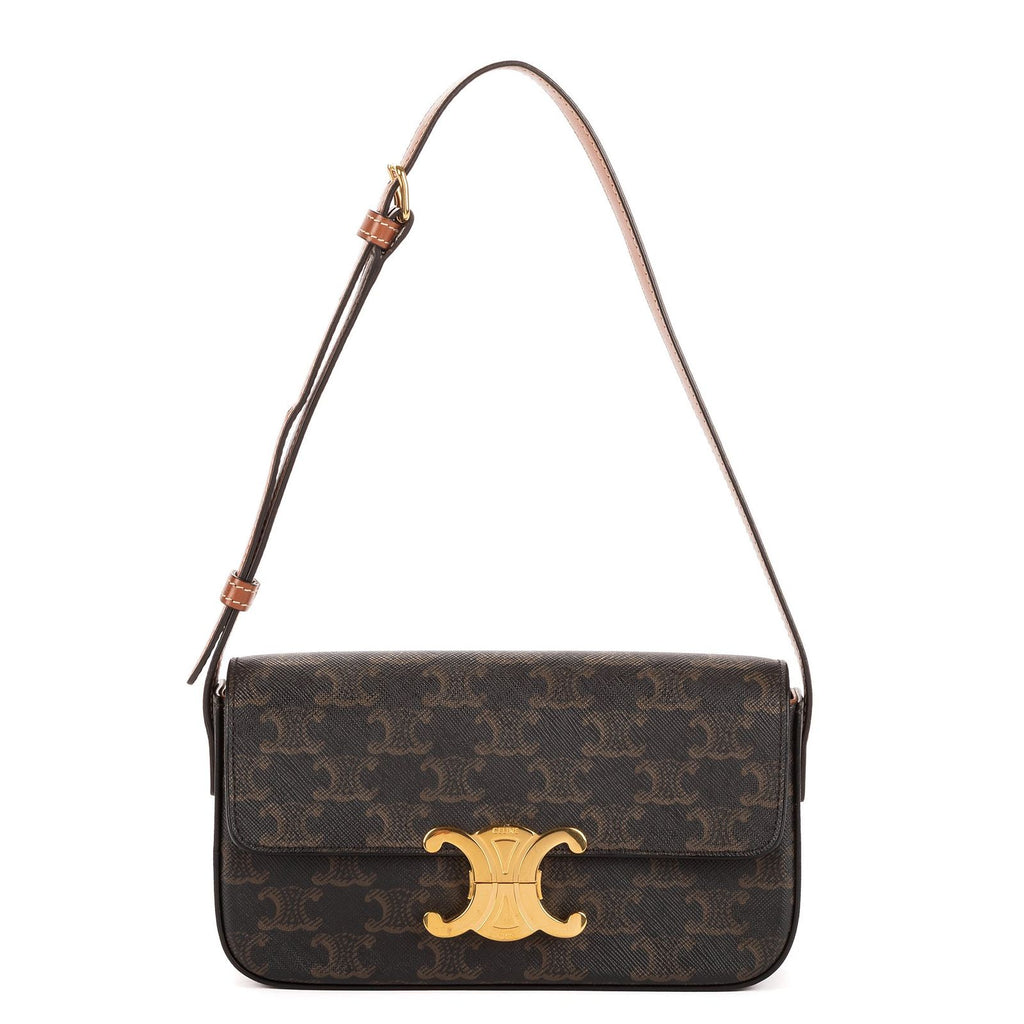 Celine Classic Claude Triomphe Brown Striped Canvas Messenger Bag